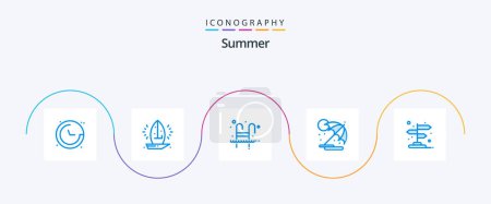 Illustration for Summer Blue 5 Icon Pack Including vacation. sun. sea. summer. swimming - Royalty Free Image