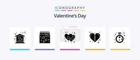 Téléchargez les illustrations : Valentines Day Glyph 5 Icon Pack Including love. zipper. heart. valentines. switch. Creative Icons Design - en licence libre de droit