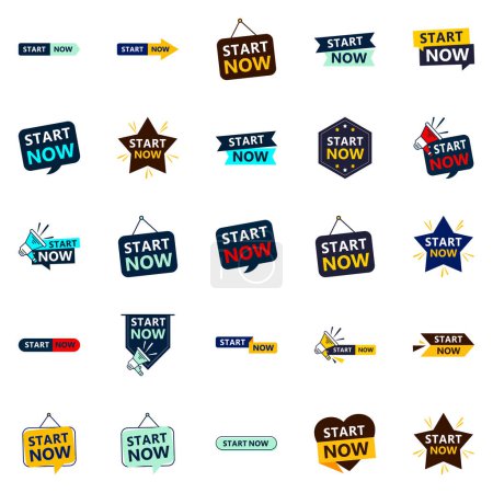 Téléchargez les illustrations : 25 Professional Typographic Designs for encouraging action Start Now - en licence libre de droit