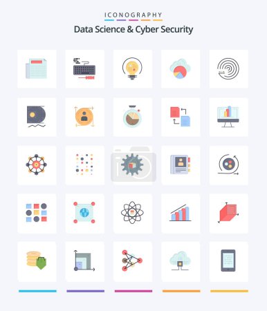 Illustration for Creative Data Science And Cyber Security 25 Flat icon pack  Such As forecasting model. forecasting. insight. cloud scince. cloud - Royalty Free Image