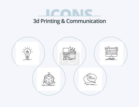 Téléchargez les illustrations : 3d Printing And Communication Line Icon Pack 5 Icon Design. rapid. object. production. talk. communication - en licence libre de droit