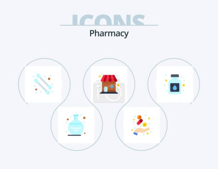 Téléchargez les illustrations : Pharmacy Flat Icon Pack 5 Icon Design. medicine. liquid. medicine. bottle. medical store - en licence libre de droit