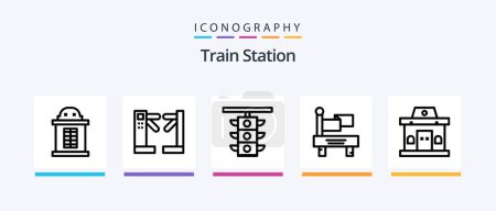 Téléchargez les illustrations : Train Station Line 5 Icon Pack Including station. chair. bell. station. train. Creative Icons Design - en licence libre de droit