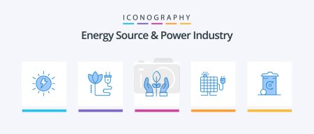 Téléchargez les illustrations : Energy Source And Power Industry Blue 5 Icon Pack Including bin. sun. plug. solar. energy. Creative Icons Design - en licence libre de droit