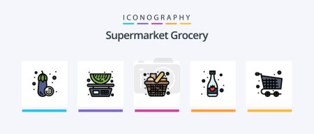 Téléchargez les illustrations : Grocery Line Filled 5 Icon Pack Including . food. kitchen utensils. broccoli. menu. Creative Icons Design - en licence libre de droit