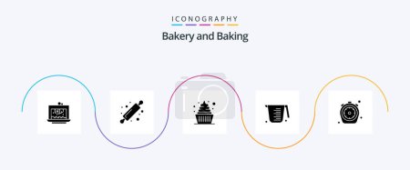 Illustration for Baking Glyph 5 Icon Pack Including chrono. jug. bread rolling pin. cooking. sweets - Royalty Free Image