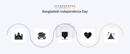 Téléchargez les illustrations : Bangladesh Independence Day Glyph 5 Icon Pack Including building. country. bangladesh. bangladesh. heart - en licence libre de droit