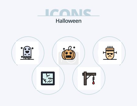 Téléchargez les illustrations : Halloween Line Filled Icon Pack 5 Icon Design. moon. mirror. scary. halloween. sweet - en licence libre de droit