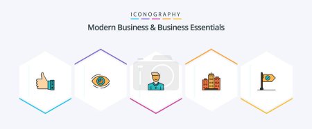 Illustration for Modern Business And Business Essentials 25 FilledLine icon pack including happy. client. find. avatar. see - Royalty Free Image
