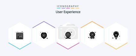 Téléchargez les illustrations : User Experience 25 Glyph icon pack including light. ideas. location. quality. award - en licence libre de droit