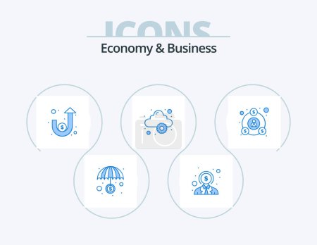 Téléchargez les illustrations : Economy And Business Blue Icon Pack 5 Icon Design. finance. service. dollar. server. cloud - en licence libre de droit