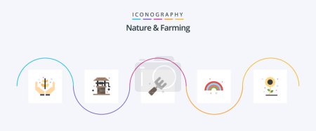Téléchargez les illustrations : Nature And Farming Flat 5 Icon Pack Including farming. line. well. forecast. fork - en licence libre de droit