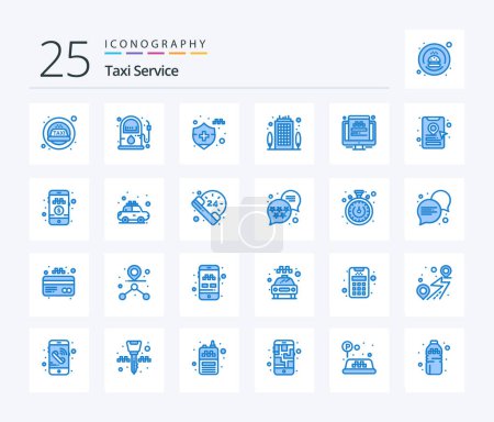Illustration for Taxi Service 25 Blue Color icon pack including screen. traveling. car insurance. taxi. office - Royalty Free Image