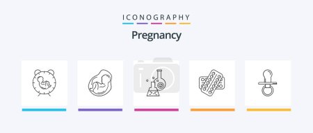Téléchargez les illustrations : Pregnancy Line 5 Icon Pack Including capsule. medicine. pacifier. medical. cardiology. Creative Icons Design - en licence libre de droit