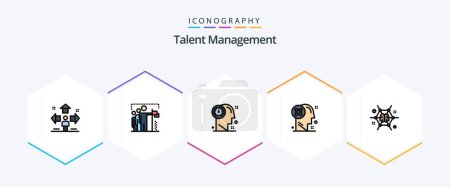 Téléchargez les illustrations : Talent Management 25 FilledLine icon pack including processing. user. group. thinking. head - en licence libre de droit