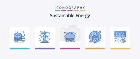 Téléchargez les illustrations : Sustainable Energy Blue 5 Icon Pack Including . element. green. cable. leaf. Creative Icons Design - en licence libre de droit