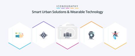 Téléchargez les illustrations : Smart Urban Solutions And Wearable Technology 25 Flat icon pack including headset. vr. sign. technology. axis - en licence libre de droit