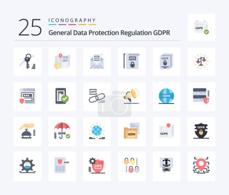 Illustration for Gdpr 25 Flat Color icon pack including gdpr. terms. email. rules. gdpr - Royalty Free Image