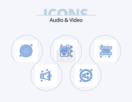 Téléchargez les illustrations : Audio And Video Blue Icon Pack 5 Icon Design. video. movie. cd. player. mp multimedia - en licence libre de droit