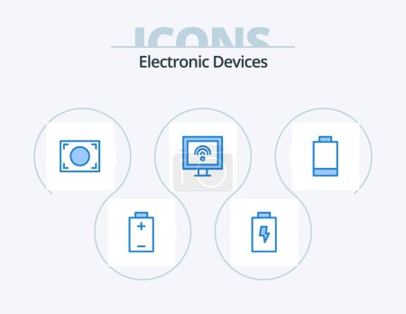 Illustration for Devices Blue Icon Pack 5 Icon Design. . power. photo. electric. tv - Royalty Free Image