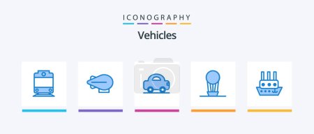 Illustration for Vehicles Blue 5 Icon Pack Including . air. vessel. steamboat. Creative Icons Design - Royalty Free Image