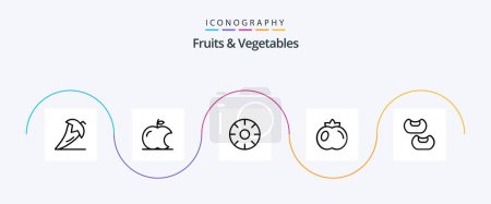 Téléchargez les illustrations : Fruits and Vegetables Line 5 Icon Pack Including food. fruit. food. tomato. healthy - en licence libre de droit