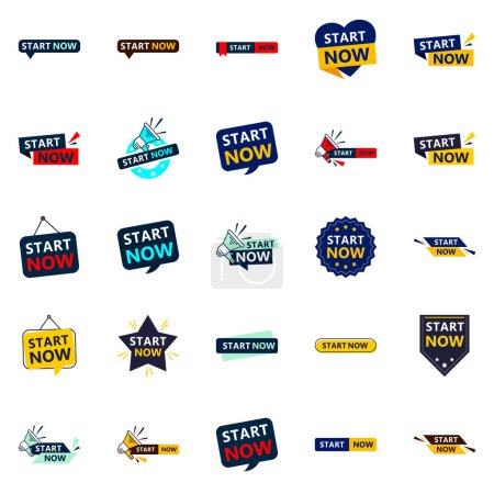 Téléchargez les illustrations : Start Now 25 Fresh Typographic Elements for a modern call to action campaign - en licence libre de droit
