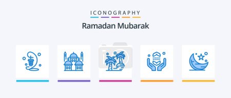 Téléchargez les illustrations : Ramadan Blue 5 Icon Pack Including ramadhan. pray. moon. arecaceae. tree. Creative Icons Design - en licence libre de droit