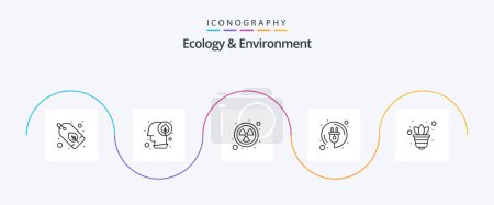 Téléchargez les illustrations : Ecology And Environment Line 5 Icon Pack Including growing. plug. nuclear. green. electricity - en licence libre de droit