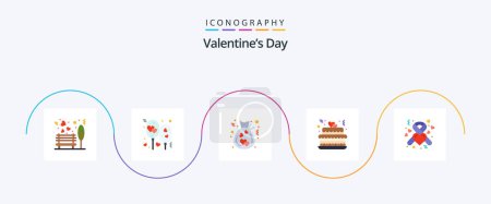 Téléchargez les illustrations : Valentines Day Flat 5 Icon Pack Including party. love. party. cake. donation - en licence libre de droit