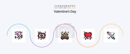 Téléchargez les illustrations : Valentines Day Line Filled Flat 5 Icon Pack Including drug. love. bed. heart. romance - en licence libre de droit