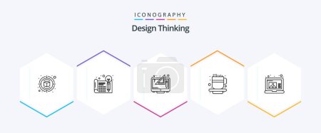 Téléchargez les illustrations : Design Thinking 25 Line icon pack including create. cup. thinking. coffee cup. graphic - en licence libre de droit
