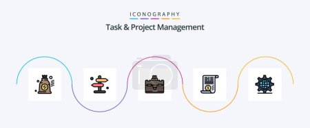 Ilustración de Task And Project Management Line Filled Flat 5 Icon Pack Including setting. internet. tourist. gear. dollar - Imagen libre de derechos