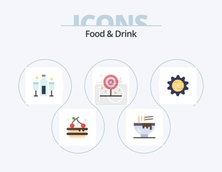 Téléchargez les illustrations : Food And Drink Flat Icon Pack 5 Icon Design. food. dinner. kitchen. breakfast. champagne - en licence libre de droit
