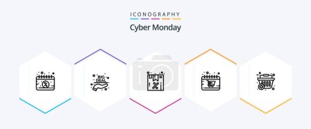 Illustration for Cyber Monday 25 Line icon pack including basket. monday. discount. cyber. calendar - Royalty Free Image