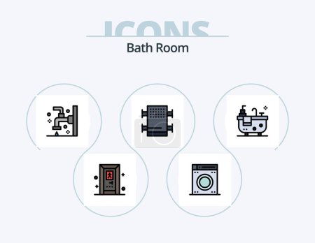 Téléchargez les illustrations : Bath Room Line Filled Icon Pack 5 Icon Design. . bath. sink. sponge. bath - en licence libre de droit