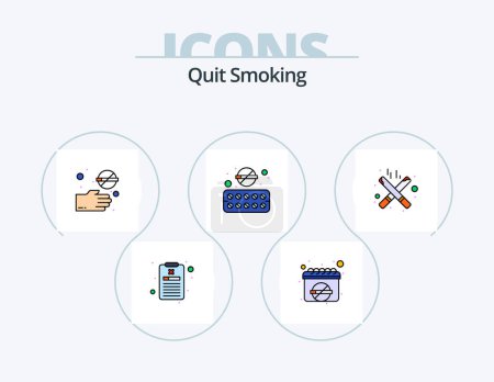 Téléchargez les illustrations : Quit Smoking Line Filled Icon Pack 5 Icon Design. smoke. habit. problem. addict. cigarette - en licence libre de droit