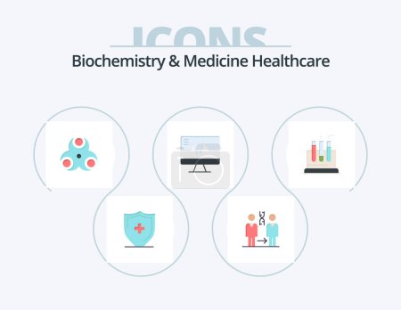 Ilustración de Biochemistry And Medicine Healthcare Flat Icon Pack 5 Icon Design. tube. heart. health. hospital. health - Imagen libre de derechos