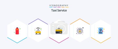 Illustration for Taxi Service 25 Flat icon pack including . online cab booking. card. book cab. order - Royalty Free Image