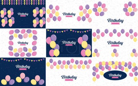 Téléchargez les illustrations : Colorful glossyHappy Birthday balloons banner background vector illustration in EPS10 format - en licence libre de droit
