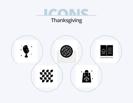 Téléchargez les illustrations : Thanksgiving Glyph Icon Pack 5 Icon Design. pie. cake. shopping. baking. thanksgiving - en licence libre de droit