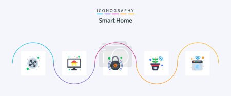 Téléchargez les illustrations : Smart Home Flat 5 Icon Pack Including device. smart plant. screen. plant. smart lock - en licence libre de droit