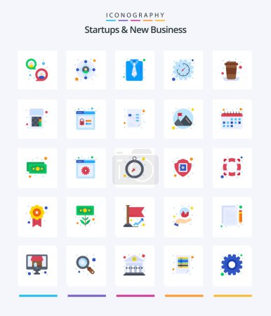 Téléchargez les illustrations : Creative Startups And New Business 25 Flat icon pack  Such As coffee. management. business. gear. time - en licence libre de droit