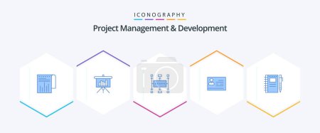 Ilustración de Project Management And Development 25 Blue icon pack including id. card. workflow. license. planning - Imagen libre de derechos