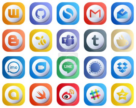 Téléchargez les illustrations : 20 Cute 3D Gradient Modern Social Media Icons such as audio. blog. streaming and tumblr icons. Fully Editable and Modern - en licence libre de droit