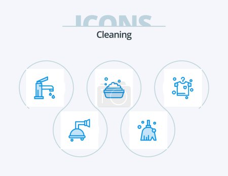 Ilustración de Cleaning Blue Icon Pack 5 Icon Design. hanging. clothes. bathroom. washing. bowl - Imagen libre de derechos