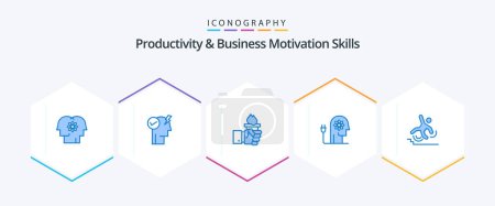 Téléchargez les illustrations : Productivity And Business Motivation Skills 25 Blue icon pack including knowledge. ability. power mode activate. boosting. leadership - en licence libre de droit