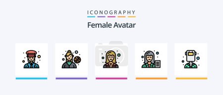 Téléchargez les illustrations : Female Avatar Line Filled 5 Icon Pack Including chemist. outdoor game. leisure. football player. recording. Creative Icons Design - en licence libre de droit