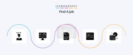 Ilustración de Find A Job Glyph 5 Icon Pack Including calendar. job website. job. find job. portfolio - Imagen libre de derechos