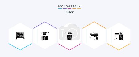 Illustration for Killer 25 Glyph icon pack including flame. weapons. darts. pistol. firearm - Royalty Free Image